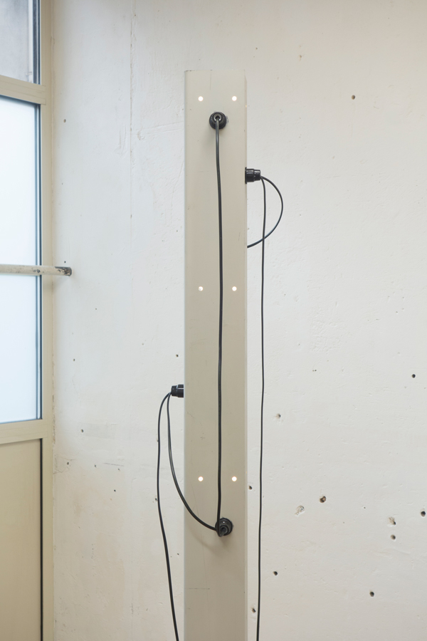 Joseph Bourgois
Untitled, 2024
lacquered steel, light bulbs, electric cables, mahogany, hardware
197 x 26 x 26 cm