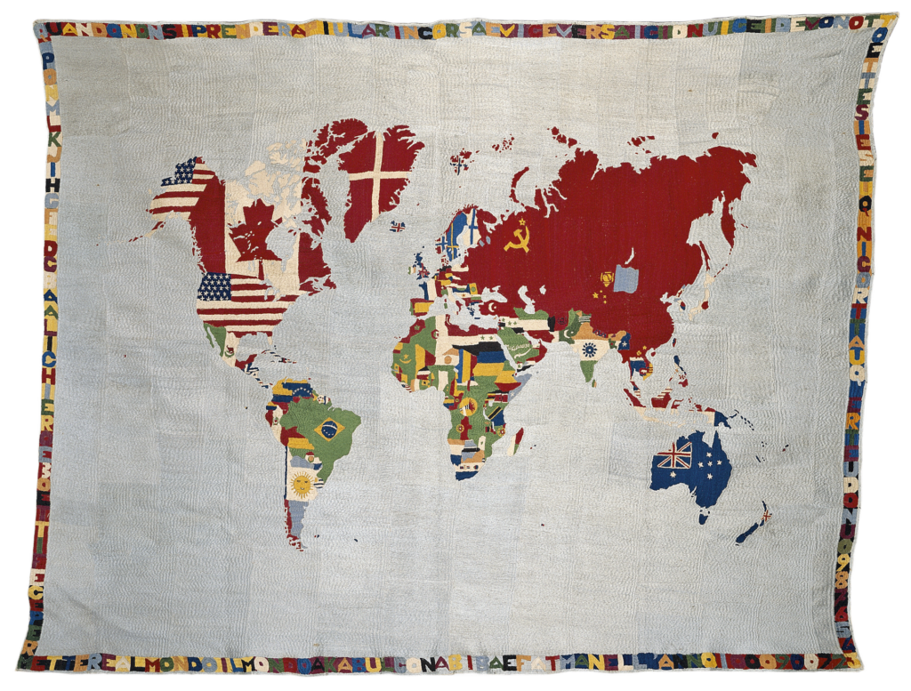 Alighiero Boetti, Mappa, 1972, embroidery on canvas, 180 x 220 cm
Courtesy Archivio Alighiero Boetti